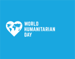 logo Sydämen muotoinen maailma ja teksti world humanitarian day