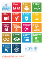 17 värilaatikkoa, jotka edustavat kestävän kehityksen tavoitteita.
