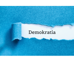 Sininen paperi, jonka alta repäisty esiin sana demokratia