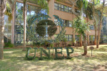 kasveilla koristeltu UNEPin logo ja kuva päämajan edustalta