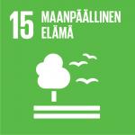 Kuvassa näkyy kestävän kehityksen tavoite 15, maanpäällinen elämä logo. 
