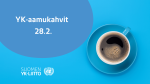 YK-aamukahvit sininen tausta ja kahvikuppi