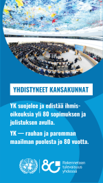 YK suojelee ja edistää ihmisoikeuksia yli 80 sopimuksen ja julistuksen avulla. kuva Geneven kokoussalista